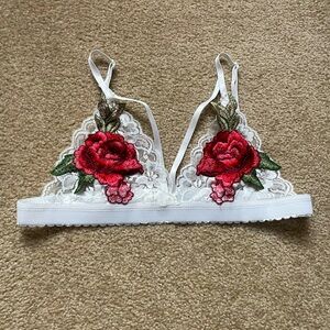 White Lace Bralette with Red Rose Lingerie
